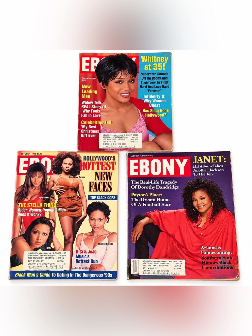 Vintage EBONY Magazine Lot of 3 – Whitney Houston, Janet Jackson – 1990s